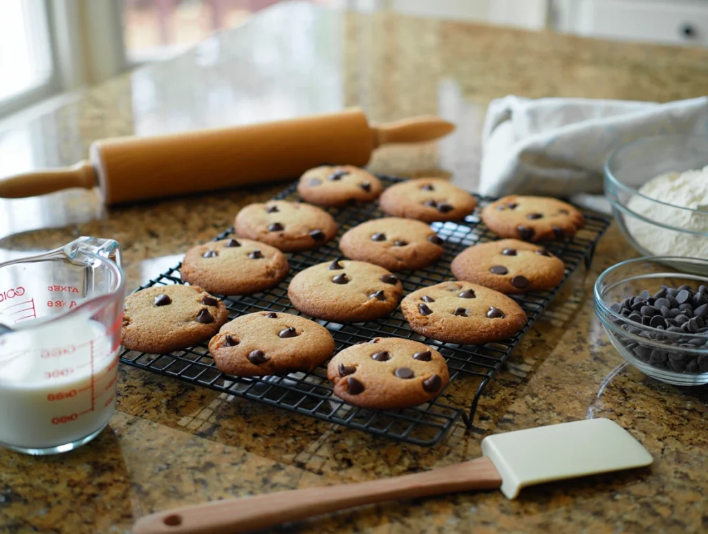 Fresh Chocolate Chip Cookies Scene Freshly baked chocolate chip cookies with baking ingredients