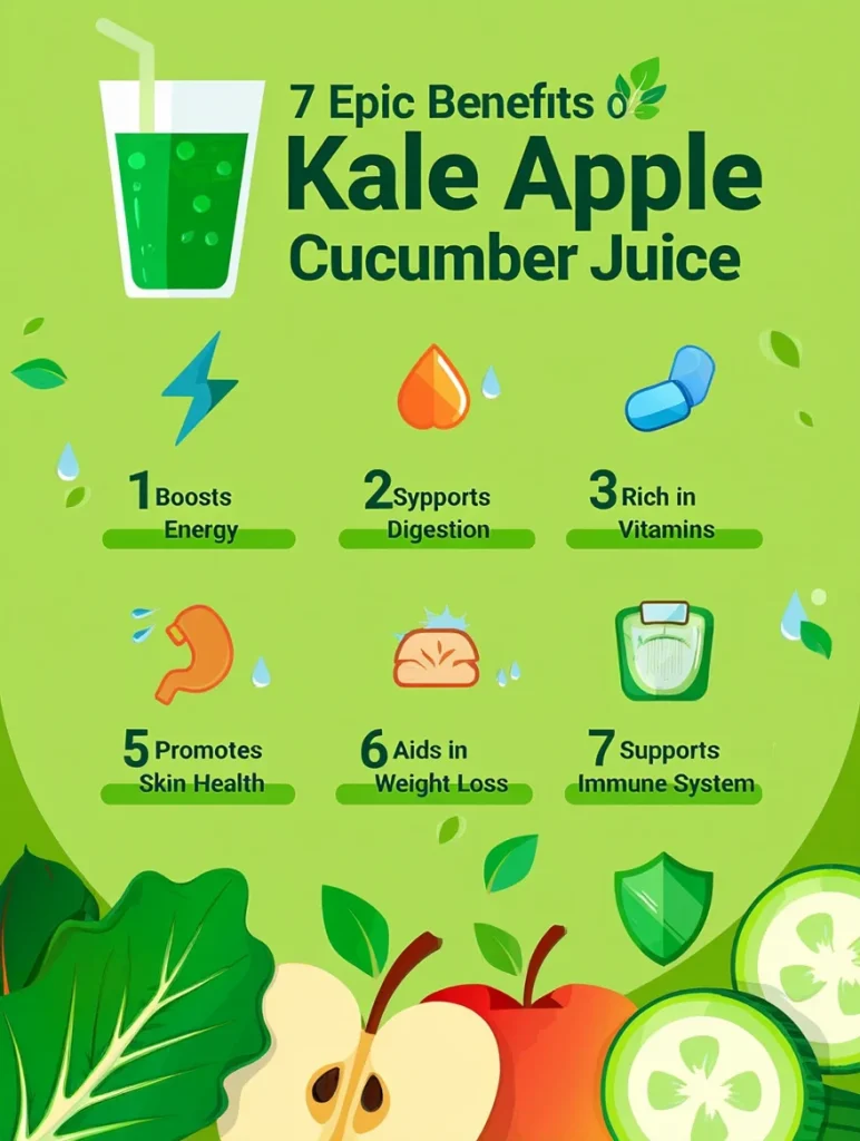 Kale Apple Cucumber Juice: 7 Epic Benefits You’ll Love Kale Apple Cucumber Juice Benefits Infographic Infographic highlighting the 7 epic health benefits of kale apple cucumber juice