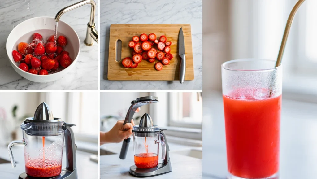 Strawberry Juice Making Process Step-by-step guide to making fresh strawberry juice