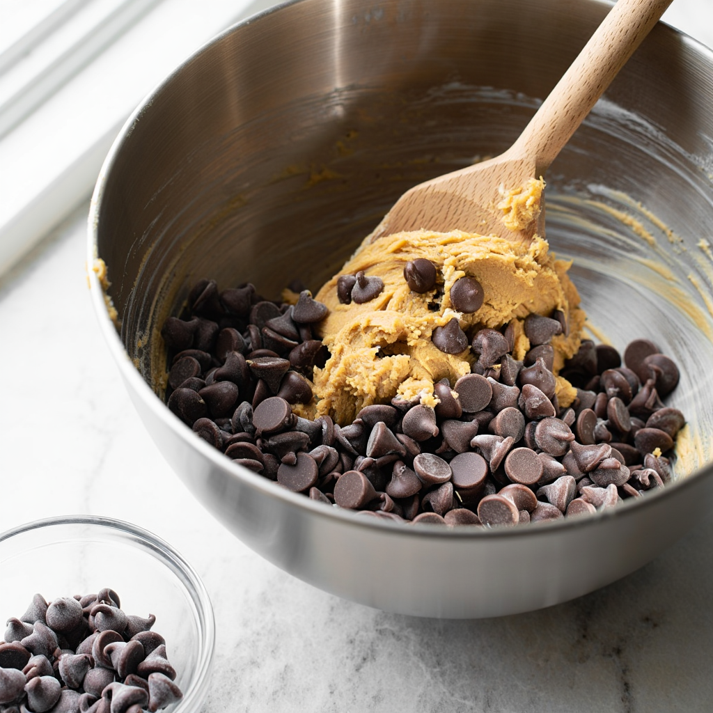 Adding-Chocolate-Chips-Folding-in-chocolate-chips-with-some-reserved-for-topping