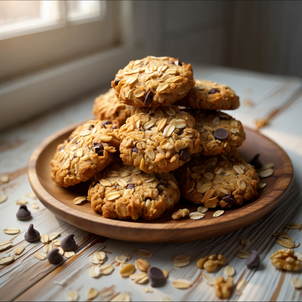 Finished Oatmeal Breakfast Cookies Delicious golden brown oatmeal breakfast cookies ready to enjoy