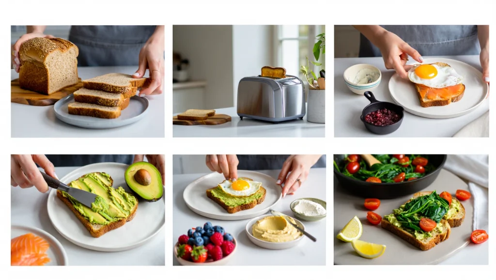 Toast Recipes: 9 Healthy Twists Packed With Love And Flavor Toast Preparation Step-by-Step Guide A visual guide showing the step-by-step process of preparing healthy toast recipes