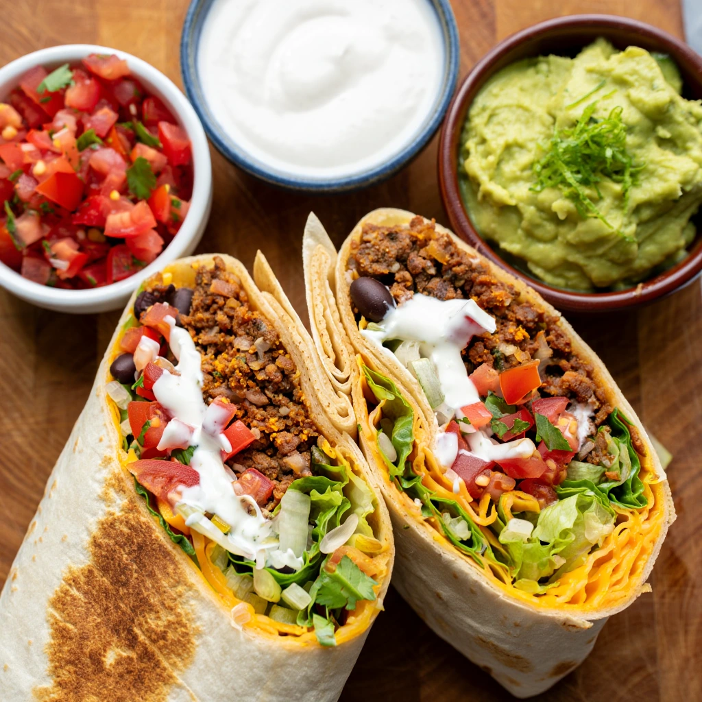 Ultimate Burrito Feast Beautiful presentation of perfectly crafted burritos with fresh accompaniments and vibrant fillings