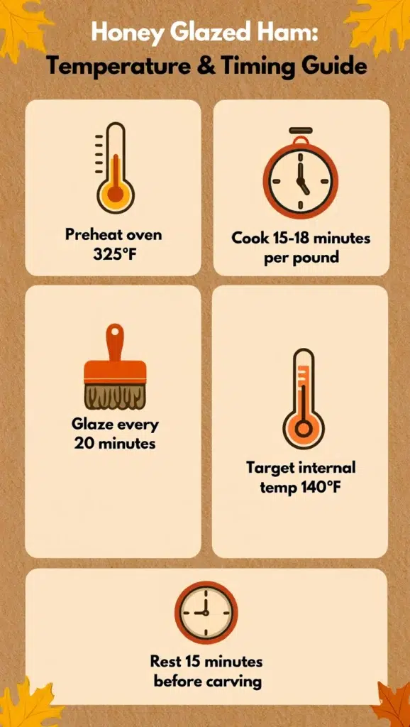 Infographic showing step-by-step temperature and timing for perfect honey glazed ham