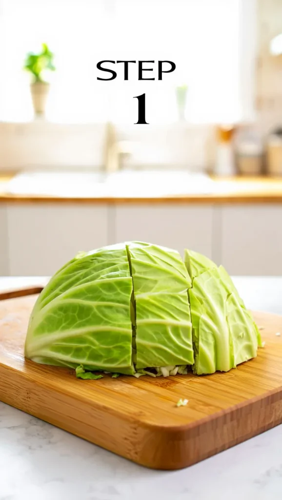 Step 1 Slice the Cabbage Step 1 Slice cabbage thin (14-inch) for even softening