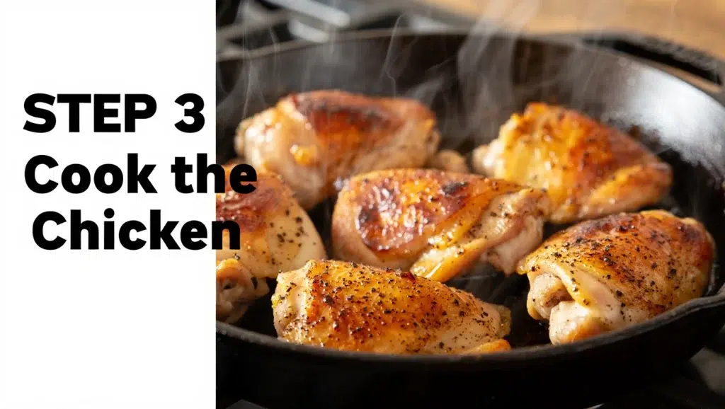 Step 3 Cook the Chicken Searing chicken to golden perfection