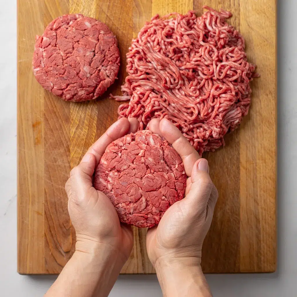 Pizza Burgers: Forming Patties Loosely formed beef patties with even thickness