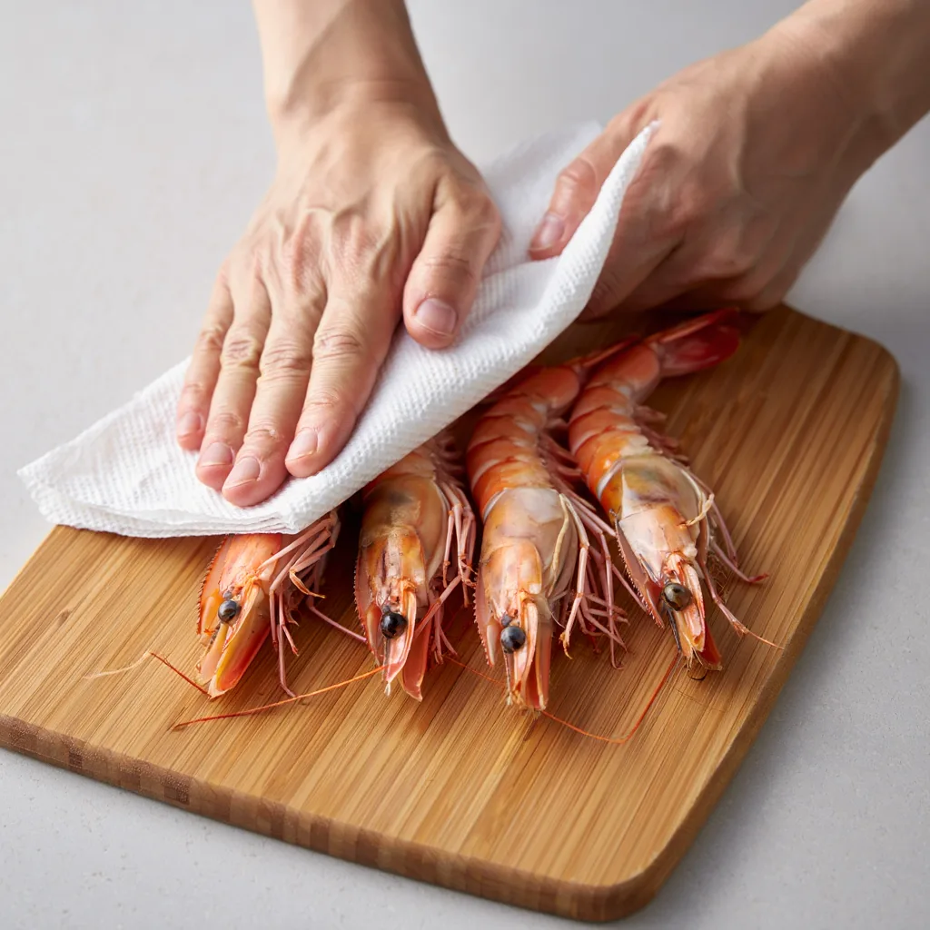 Garlic Butter Shrimp: A Home Cook’s Honest Journey from Blunder to Bliss Raw large shrimp being patted dry with paper towels before cooking