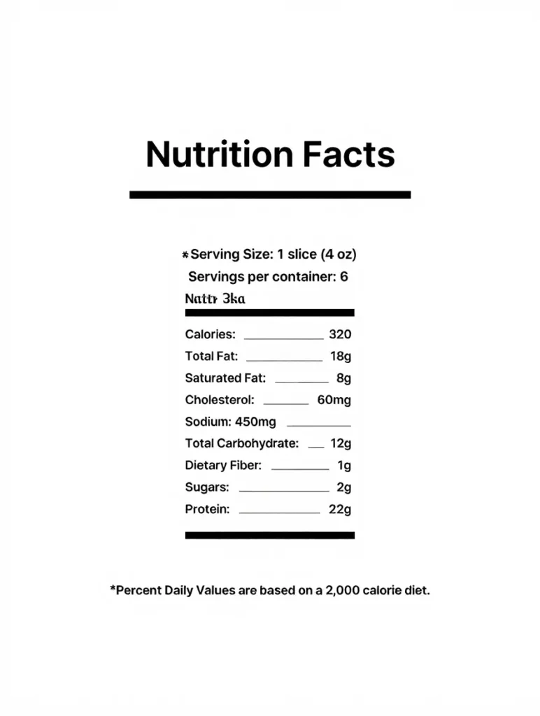 Nutrition Facts Block: Nutrition facts label for cheesy meatloaf recipe
