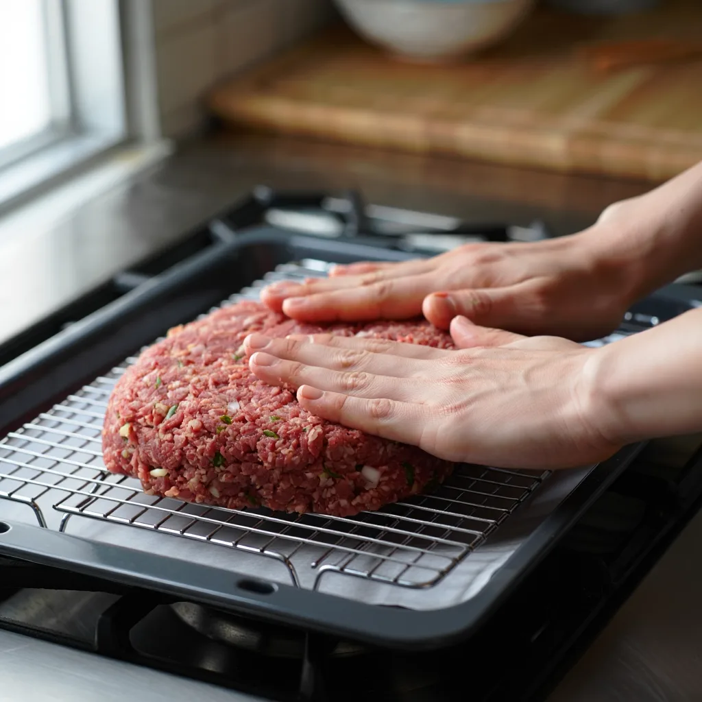 Step 2 - Forming: Shaping 5 ingredient meatloaf on a wire rack