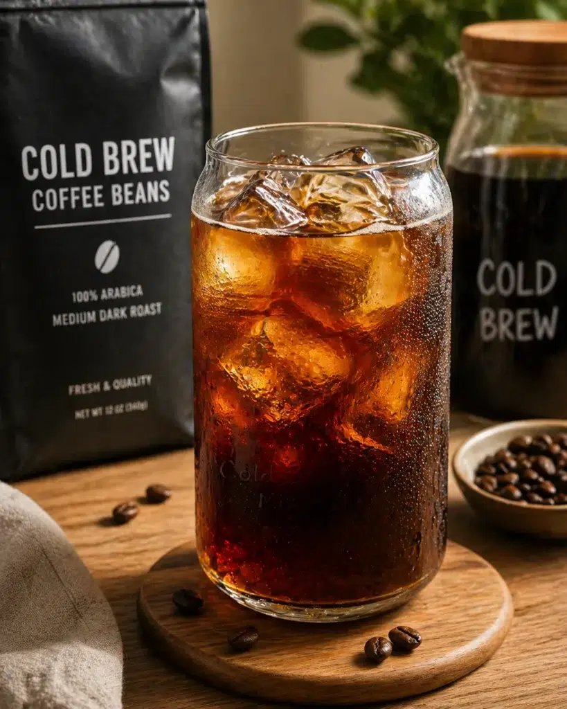 Finished cold brew made with best coffee beans for cold brew over ice